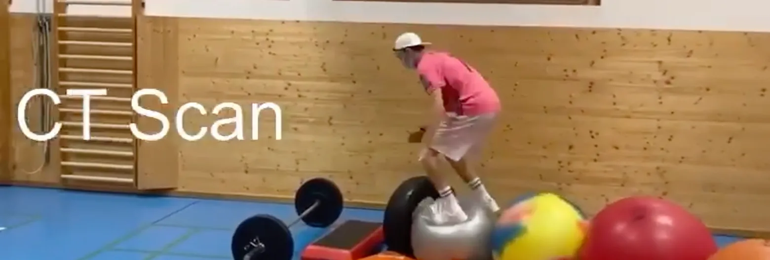 Screentshot from video - illustrating bouncing balls and CT scan
