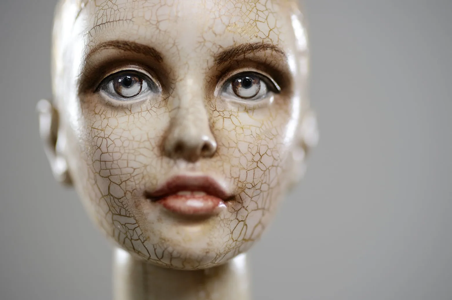 <p>Porcelain paper mache clay statuette girl pretty woman young girl smile blonde beauty handmade checkers handcrafted toy craft vintage decor doll gift texture skin defects concept</p>