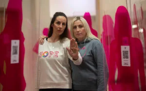 GLASGOW, SCOTLAND - DECEMBER 02: Helen Crawford and Emma Smith during the launch of 'The Darker Side of Pink exhibition at the Mitchell Lubrary, on December 02, 2022, in Glasgow, Scotland (Photo by Craig Foy / SNS Group)